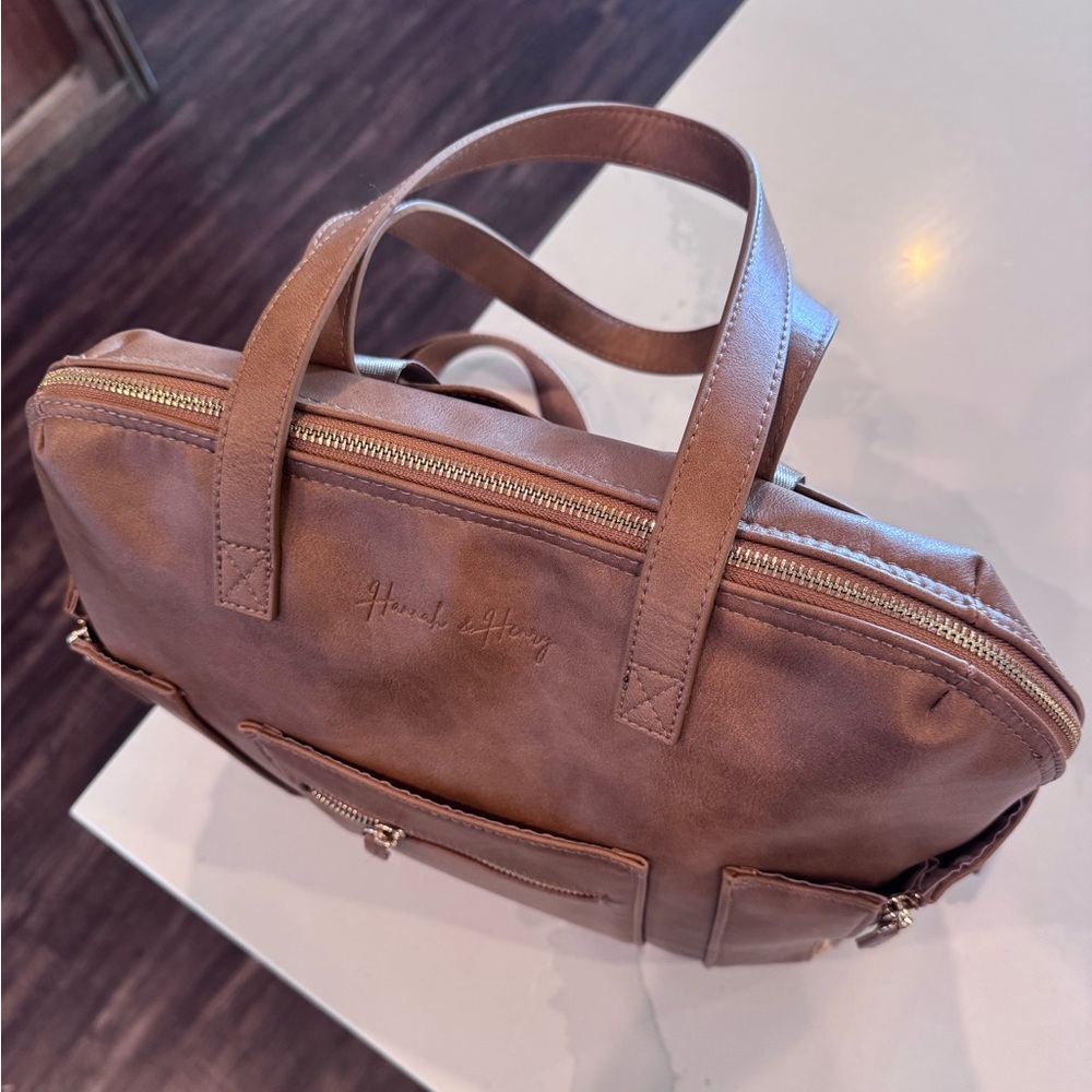 Tan Leather Tote Backpack Diaper Bag - Women - Picture 9 of 12
